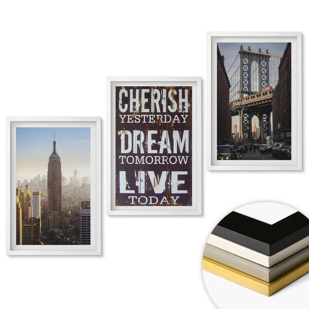 Set 3 tablouri living Vederi din New York și sloganuri inspiratoare