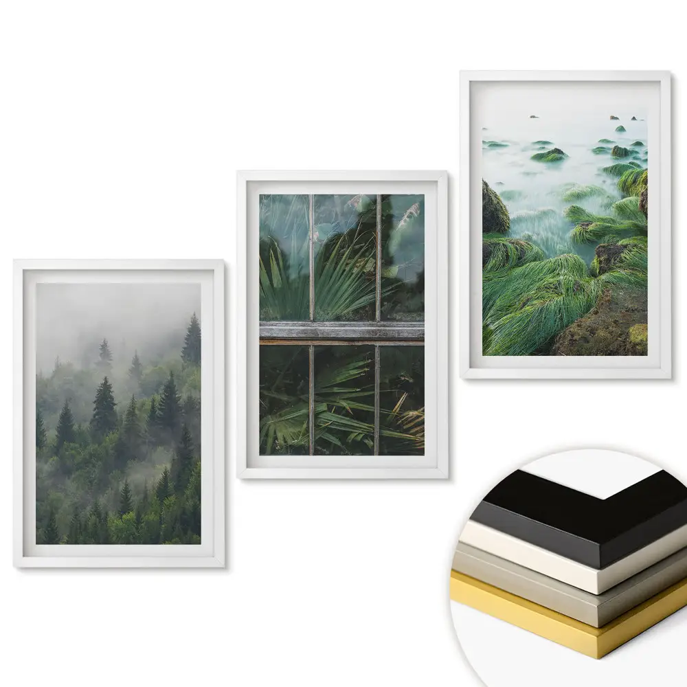 Set de 3 tablouri pentru living cu peisaje verzi ale naturii
