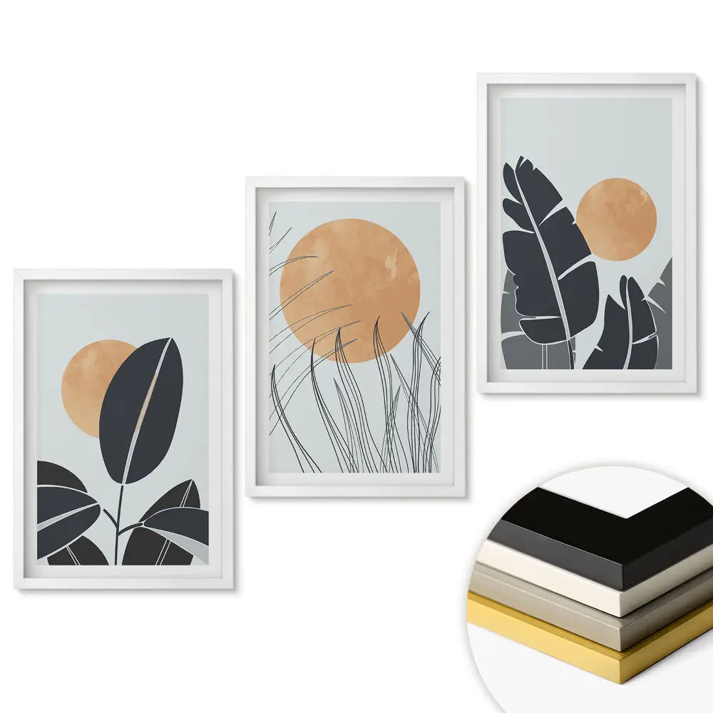 Set tablouri pentru living cu peisaj cu plante și soare