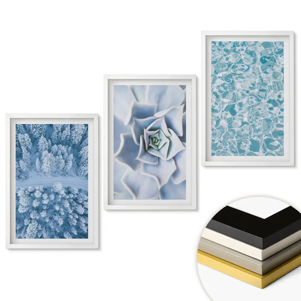 Set de 3 tablouri pentru living cu peisaje de iarnă și flori delicate