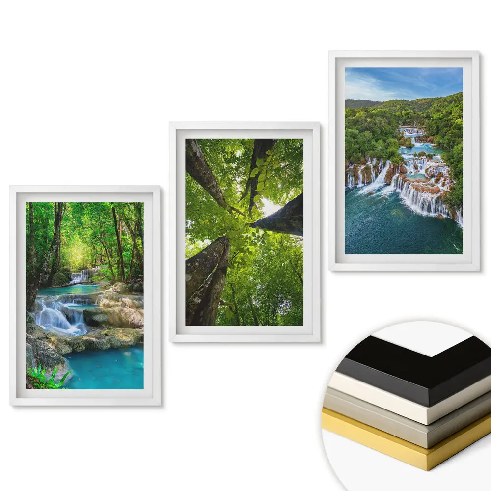 Set de tablouri pentru living cu peisaje verzi și cascade