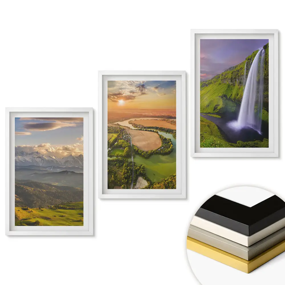 Set de trei tablouri pentru living cu peisaje naturale