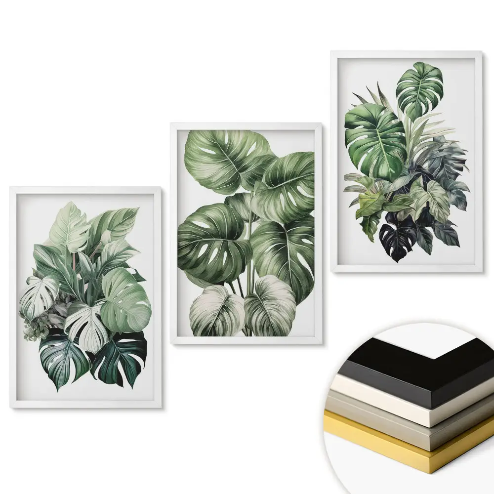 Set 3 tablouri living Oază Verde: Inspirații pentru Decorarea pe Bază de Plante