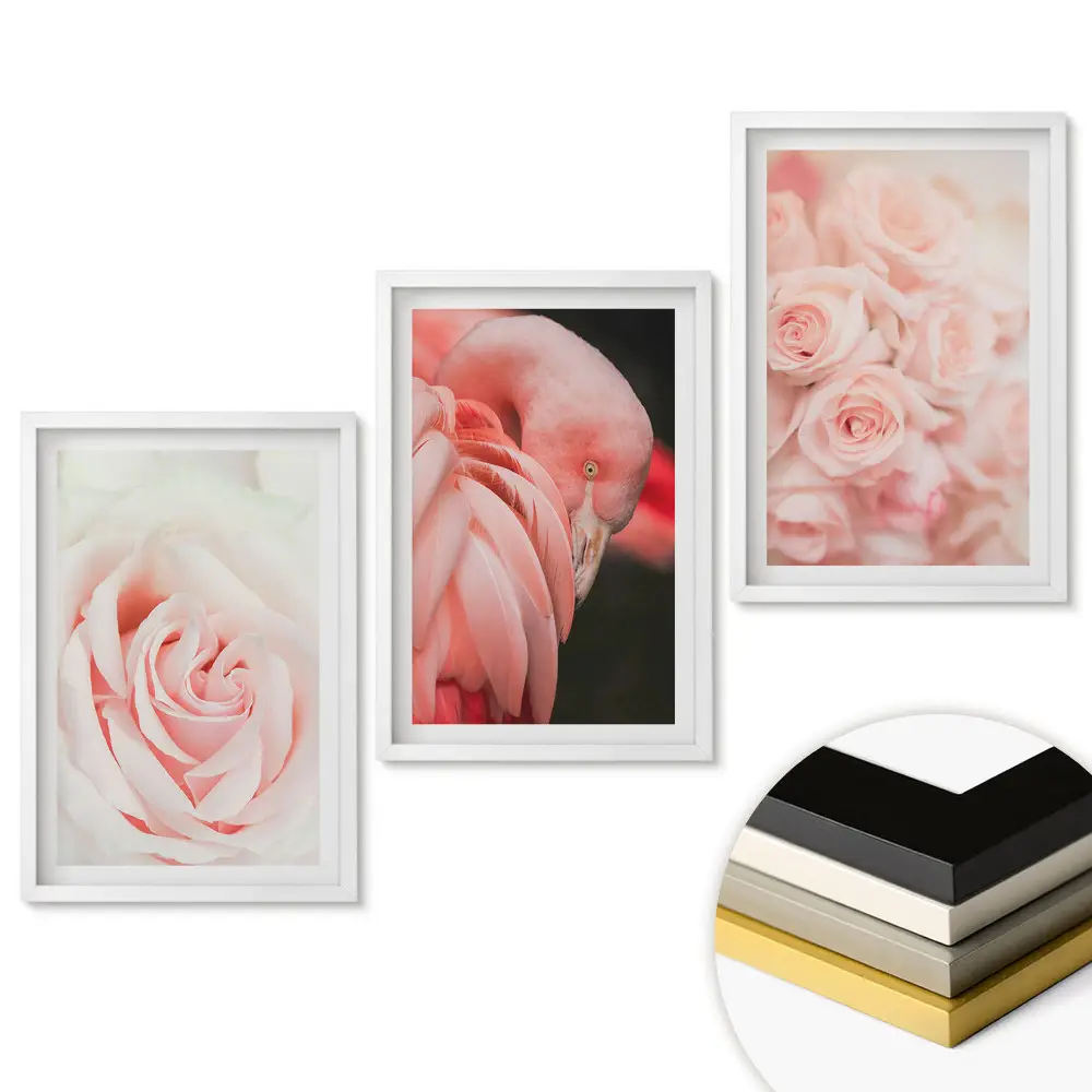 Set tablouri living Nuanțe delicate de roz și flori