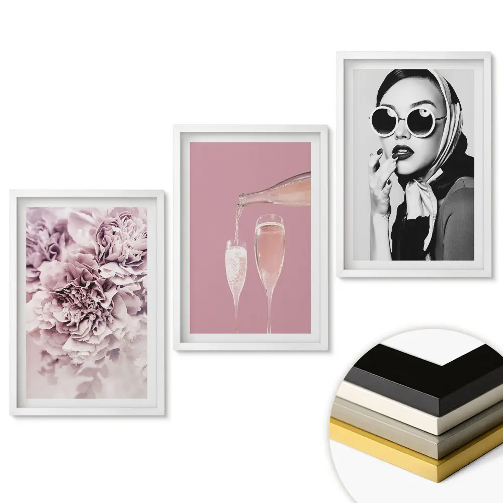 Set tablouri living Eleganță în roz și negru