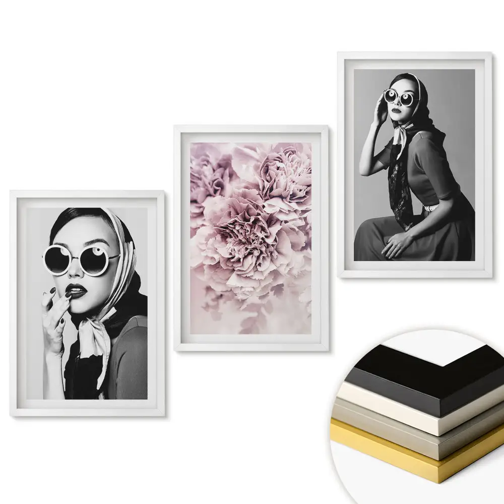 Set 3 tablouri living Portrete elegante cu accente florale