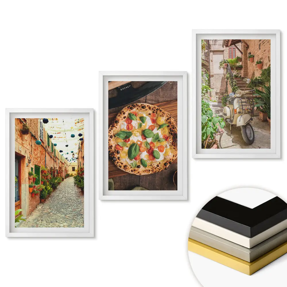 Set tablouri living Străzi fermecătoare, pizza delicioasă, atmosferă italiană