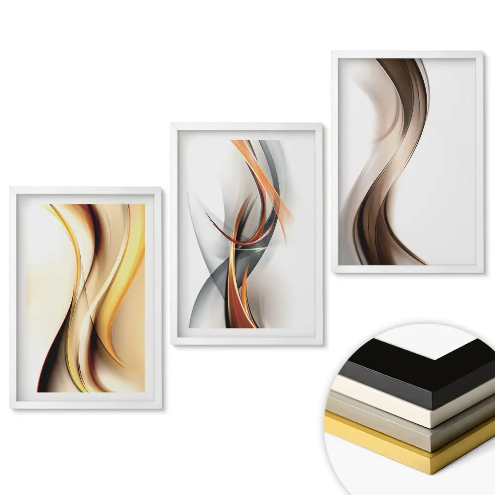 Set 3 tablouri living Valuri abstracte în culori calde