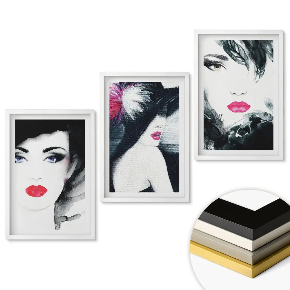 Set tablouri pentru living cu portrete feminine în stil acuarelă