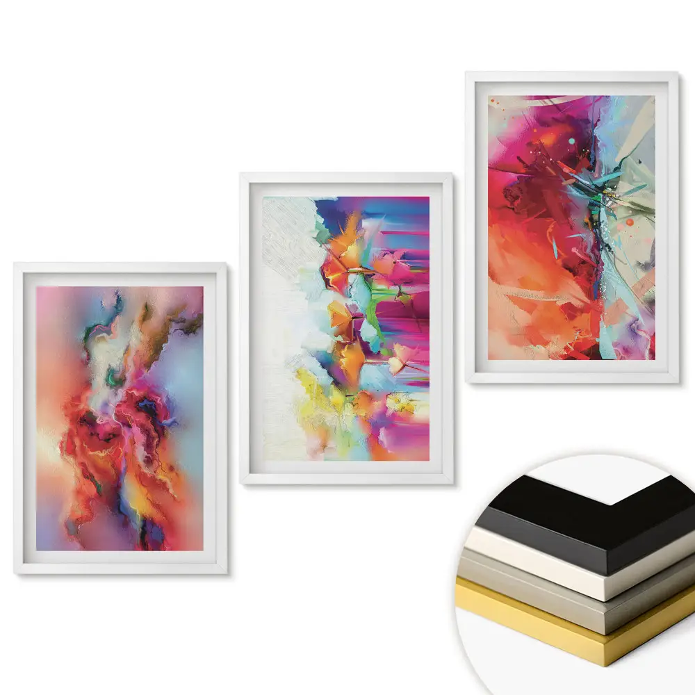 Set de 3 tablouri pentru living cu abstracțiuni colorate pline de energie