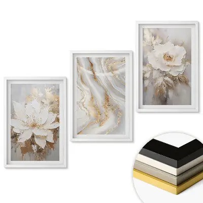 Set de 3 tablouri pentru living cu flori elegante în nuanțe delicate