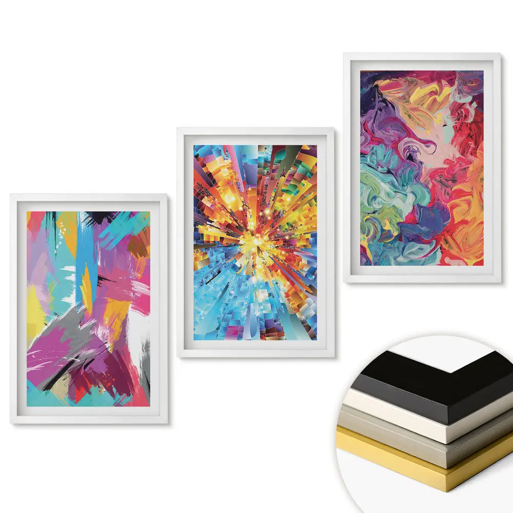 Set 3 tablouri living Explozii colorate de artă abstractă