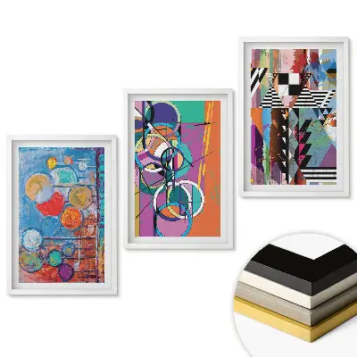Set de tablouri pentru living cu abstracțiuni colorate în stil modern