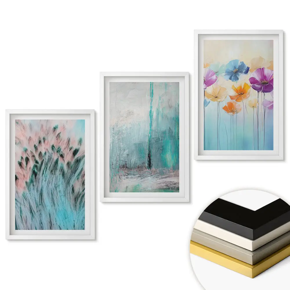 Set 3 tablouri living Abstracțiuni colorate și motive florale