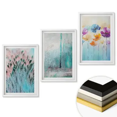 Set 3 tablouri pentru living cu abstracțiuni colorate și motive florale