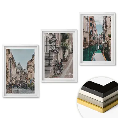 Set 3 tablouri pentru living cu străzi fermecătoare din orașe europene