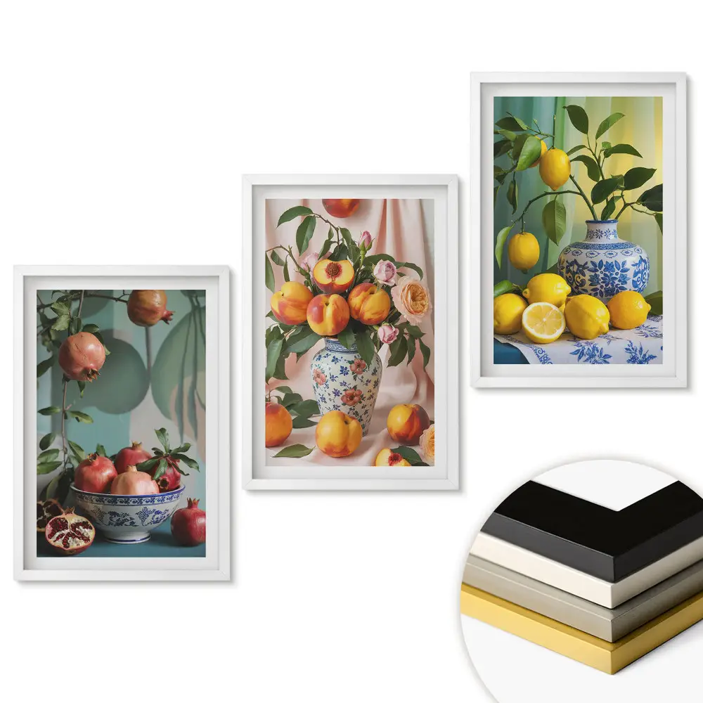Set tablouri pentru living Compoziții cu fructe în culori delicate