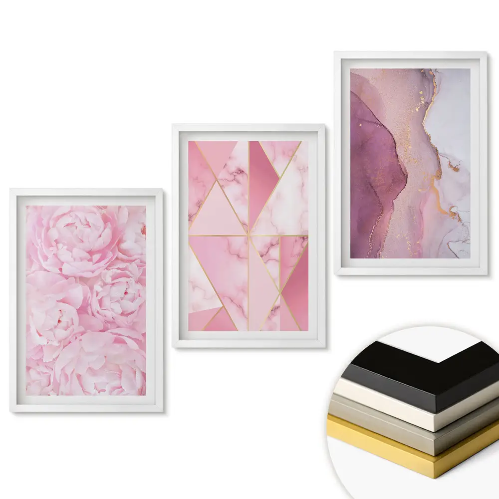 Set 3 tablouri pentru living Inspirații roz în nuanțe delicate