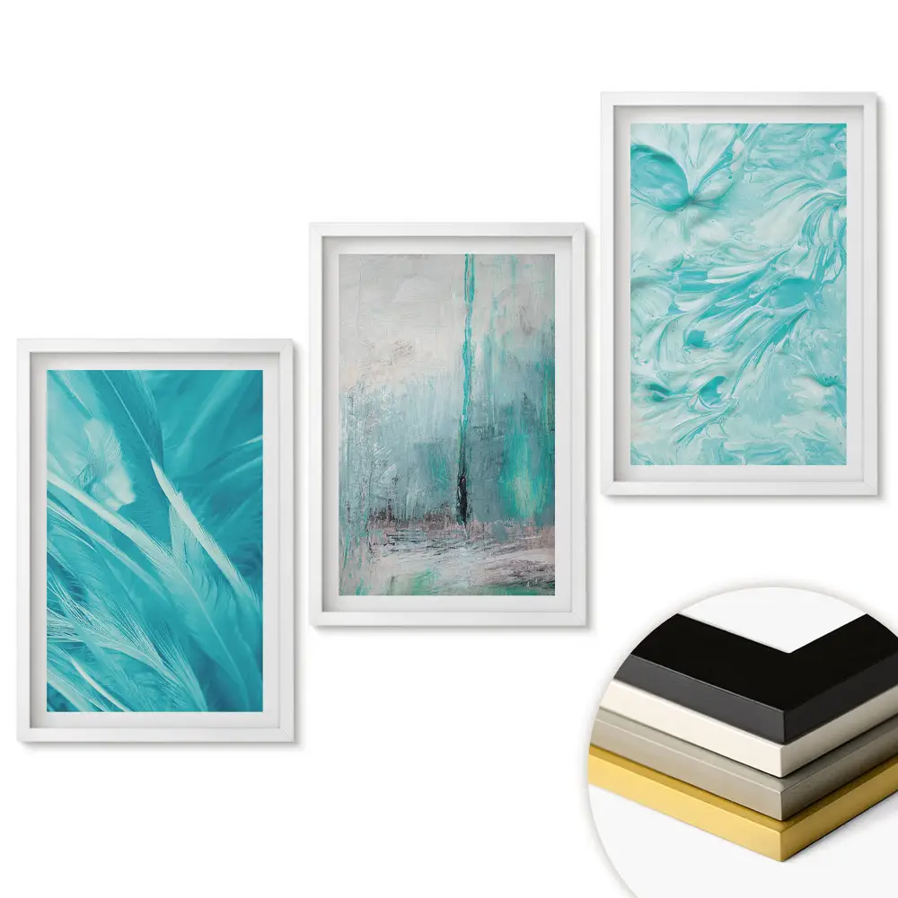 Set 3 tablouri living Nuanțe de albastru într-o combinație armonioasă