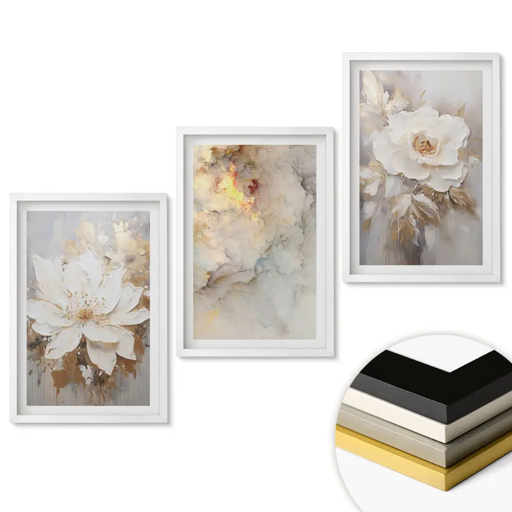 Set 3 tablouri living Inspirații florale în nuanțe delicate