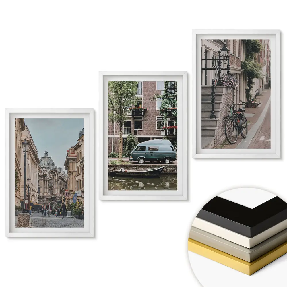Set 3 tablouri living Străzi istorice și viață modernă