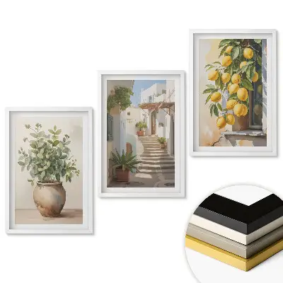 Set 3 tablouri living Flori și lămâi într-un cadru pitoresc