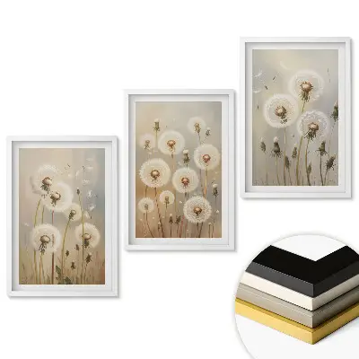 Set 3 tablouri living Păpădii delicate în nuanțe pastelate