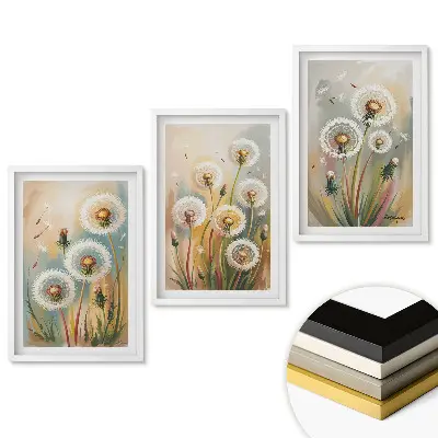 Set de 3 tablouri pentru living cu păpădii pufoase în culori pastelate