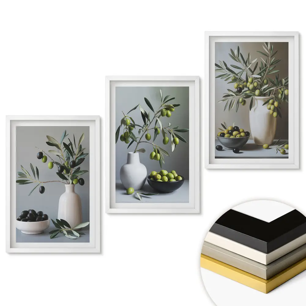 Set tablouri living Inspirații de măsline într-un stil minimalist