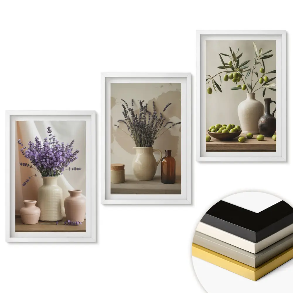 Set 3 tablouri living Aranjamente florale în vaze ceramice