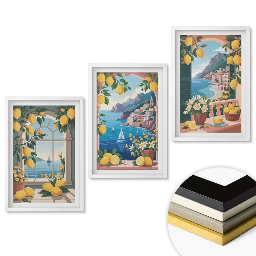 Set 3 tablouri living Inspirații de lămâie în pictură.
