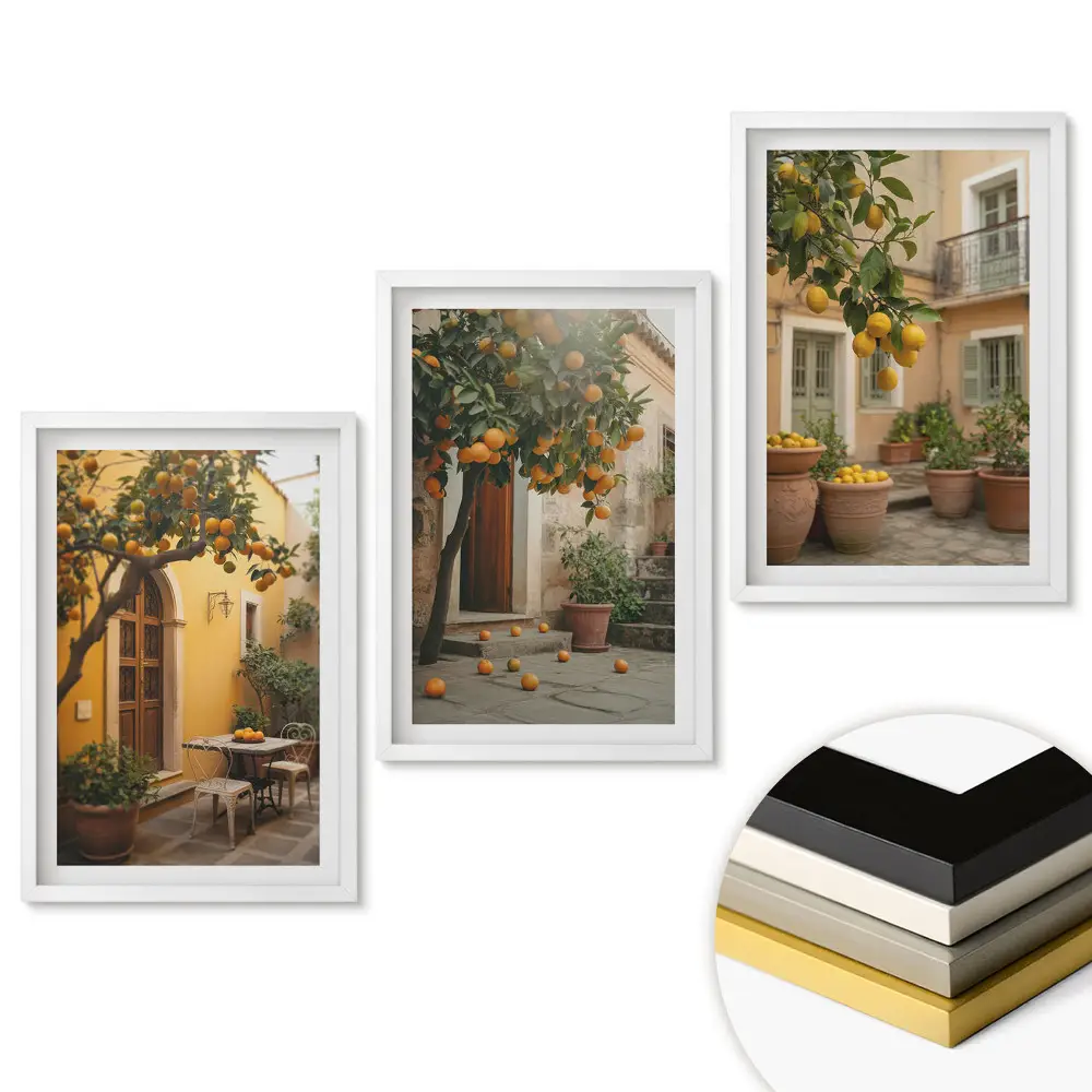Set 3 tablouri living Citrice într-un cadru însorit