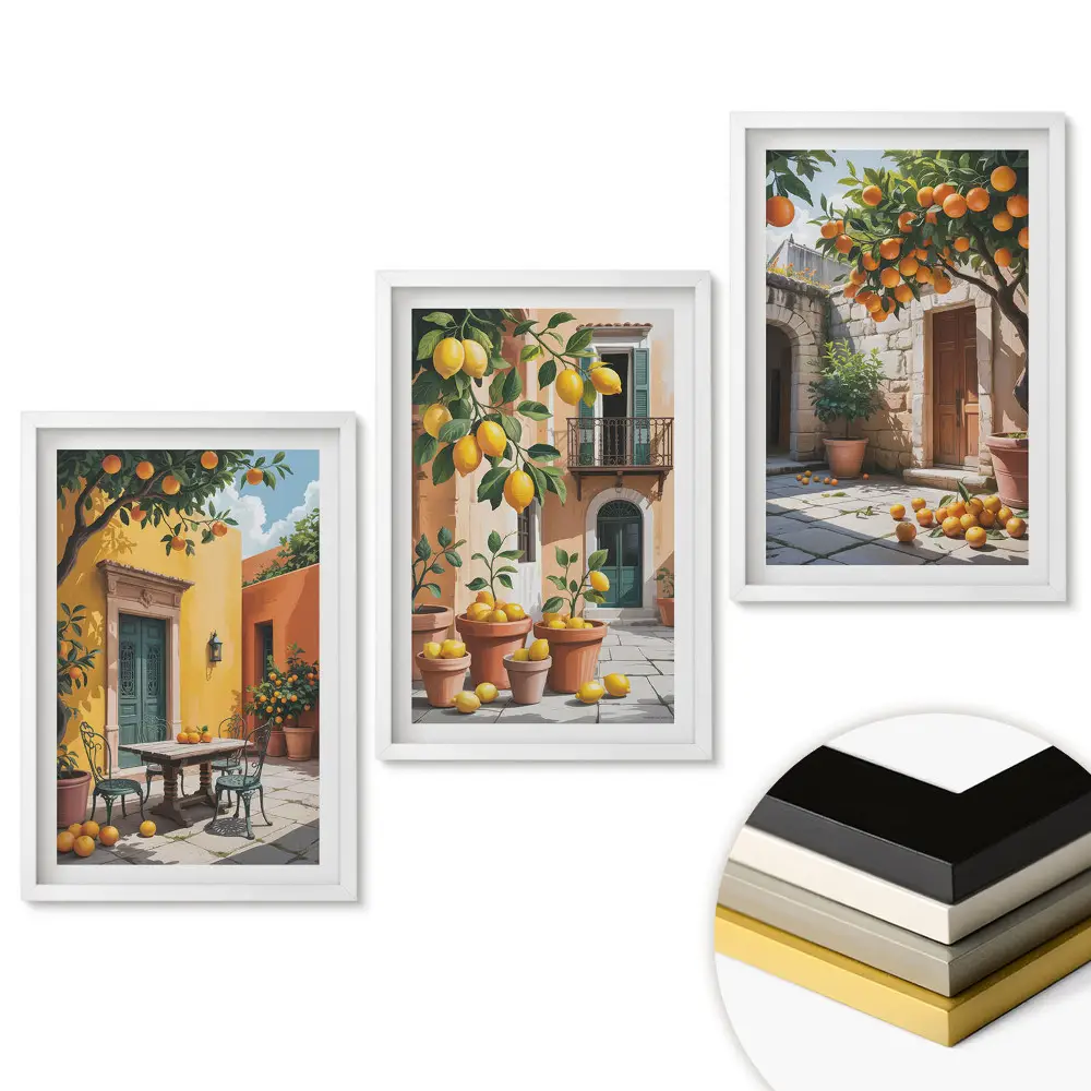 Set de tablouri pentru living cu fructe colorate în alei fermecătoare
