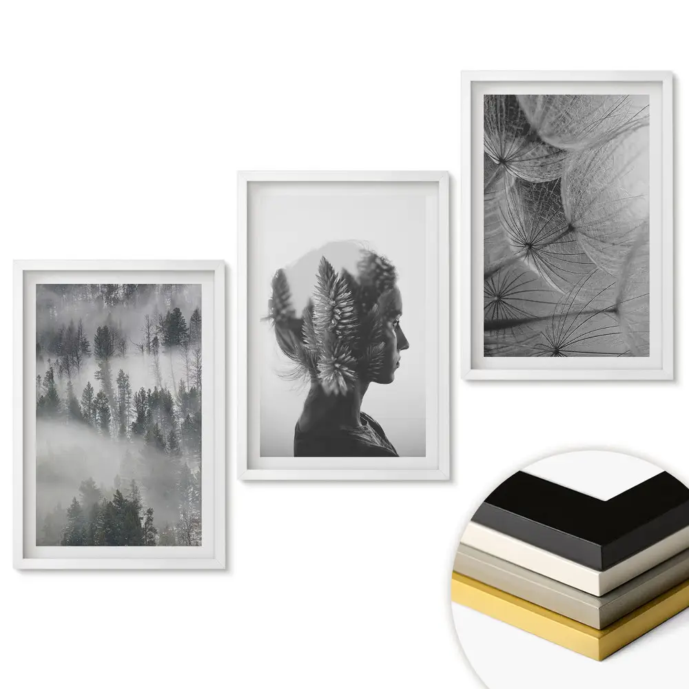 Set 3 tablouri living Natură și reflecții într-un stil minimalist