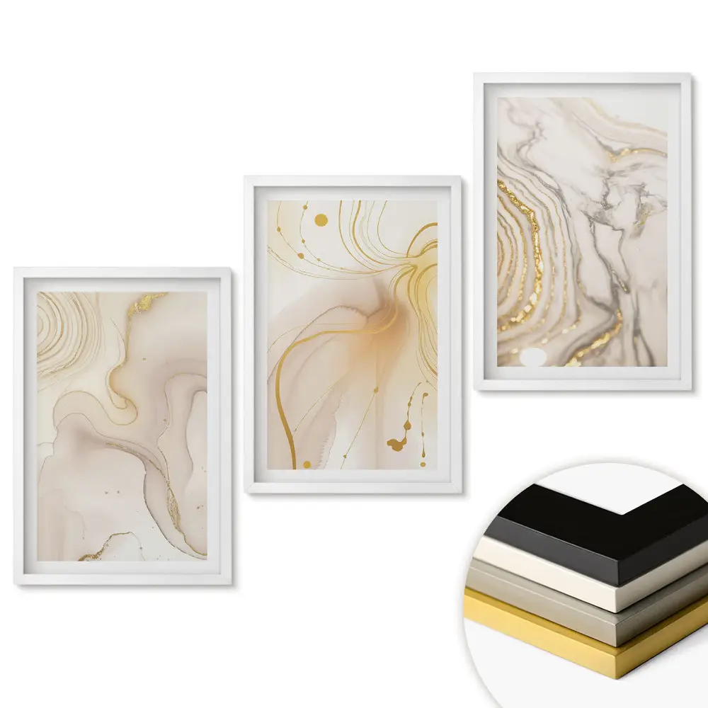 Set de tablouri pentru living Eleganță în nuanțe de auriu și bej