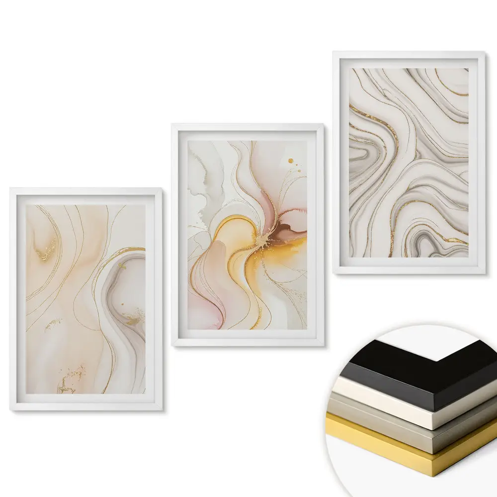 Set 3 tablouri living Compoziții abstracte cu modele delicate