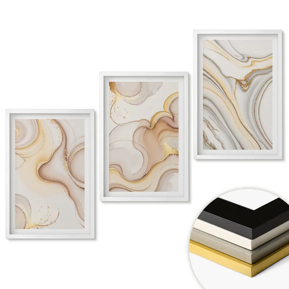Set 3 tablouri living Modele abstracte în nuanțe delicate