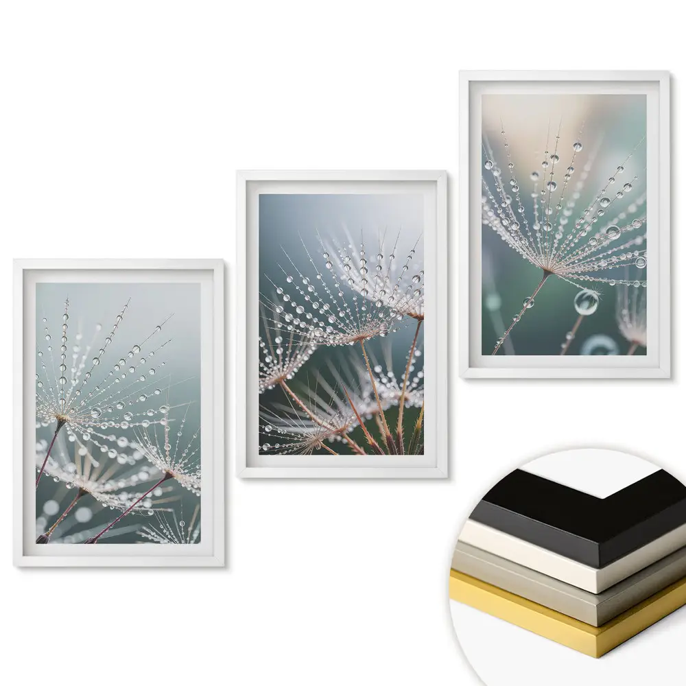 Set tablouri living Picături de rouă pe pene delicate
