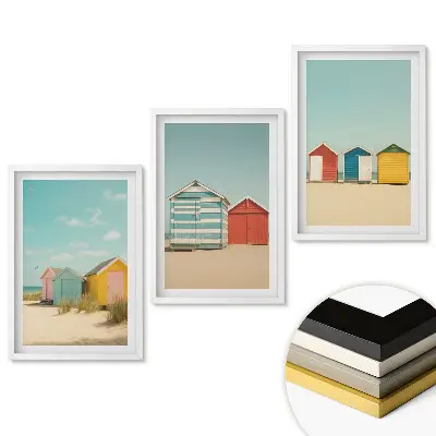 Set tablouri living Case colorate pe plajă la soare