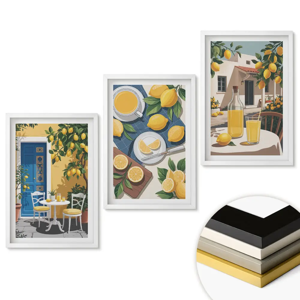 Set de 3 tablouri pentru living Momente de limonadă într-un cadru însorit