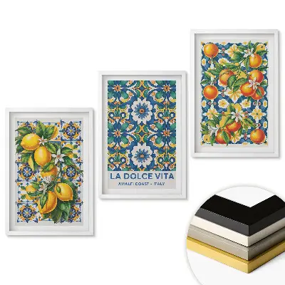 Set de 3 tablouri pentru living cu peisaje din Amalfi și citere