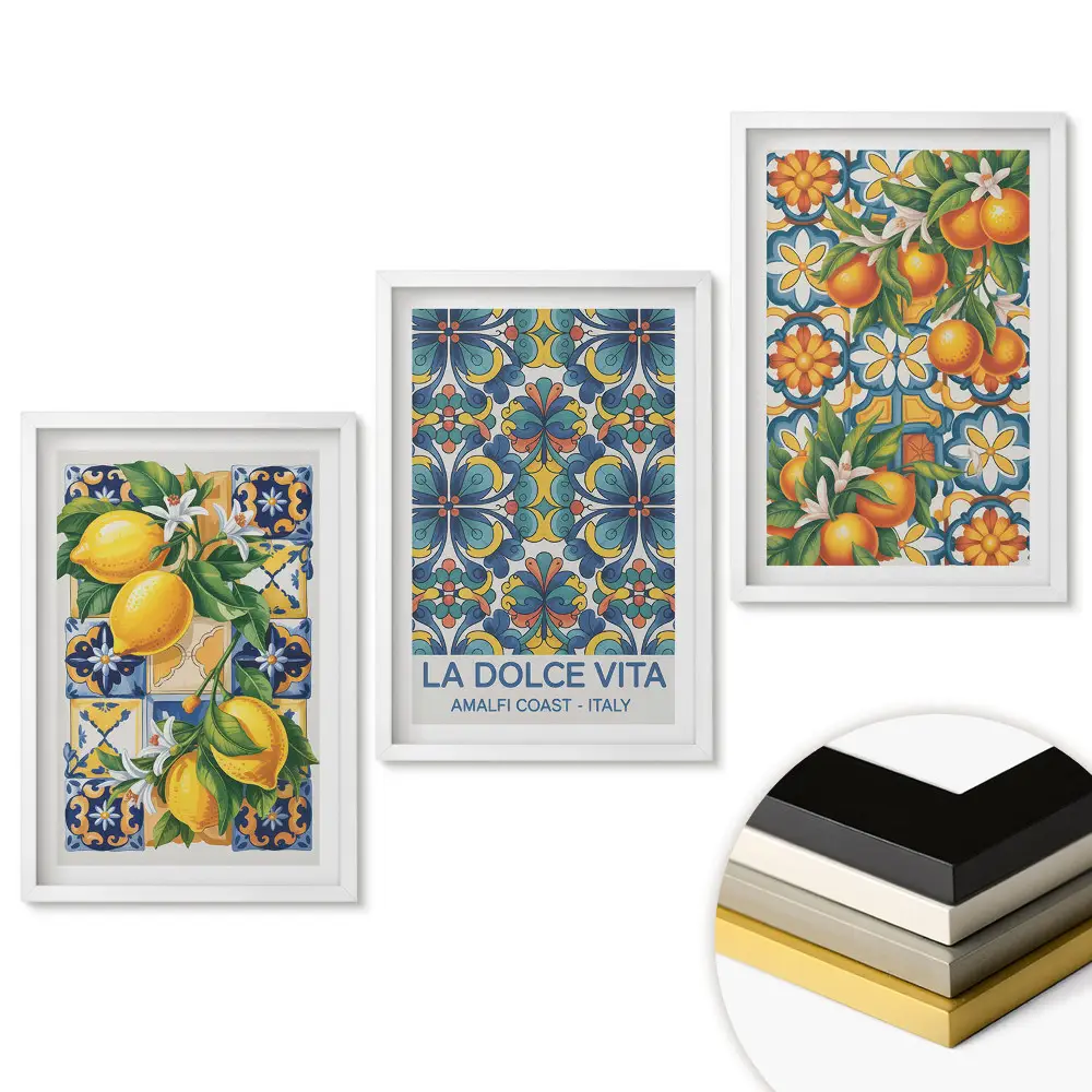 Set 3 tablouri living Grafică atmosferică cu Italia în fundal