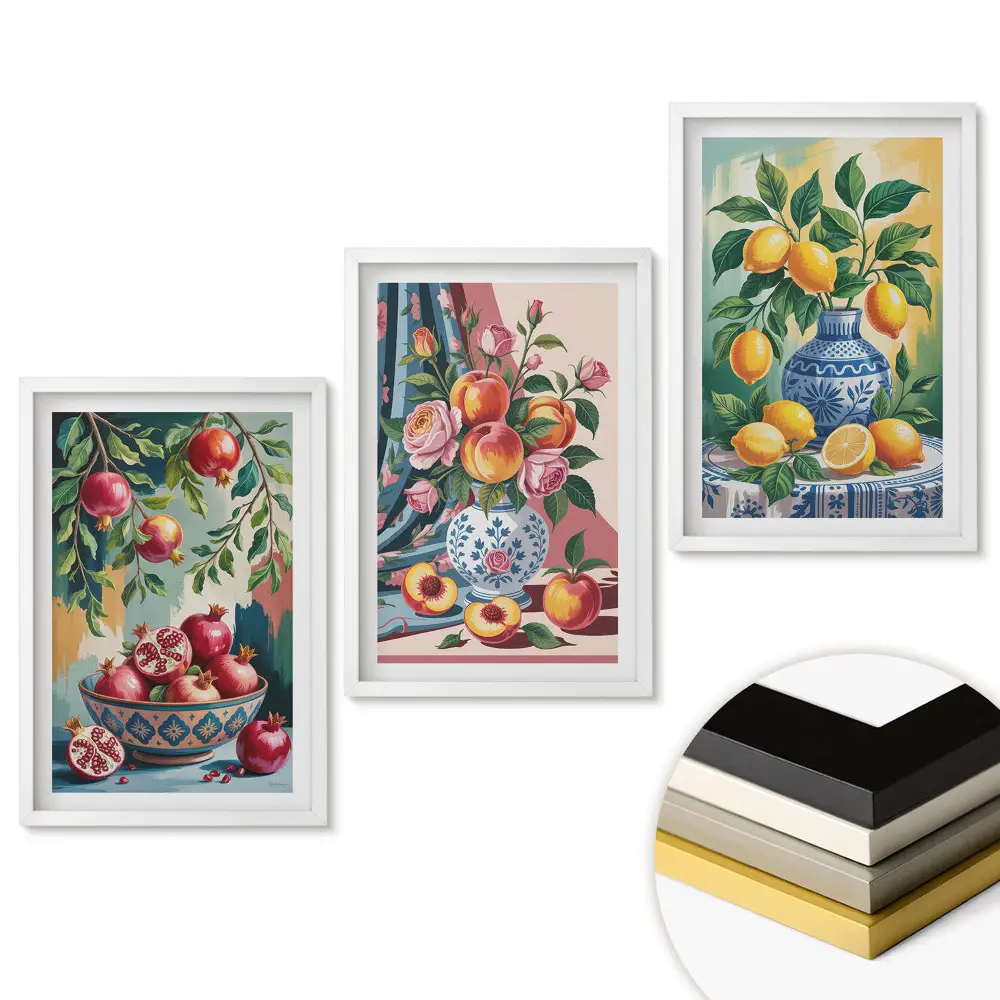 Set 3 tablouri pentru living cu grafică colorată reprezentând fructe