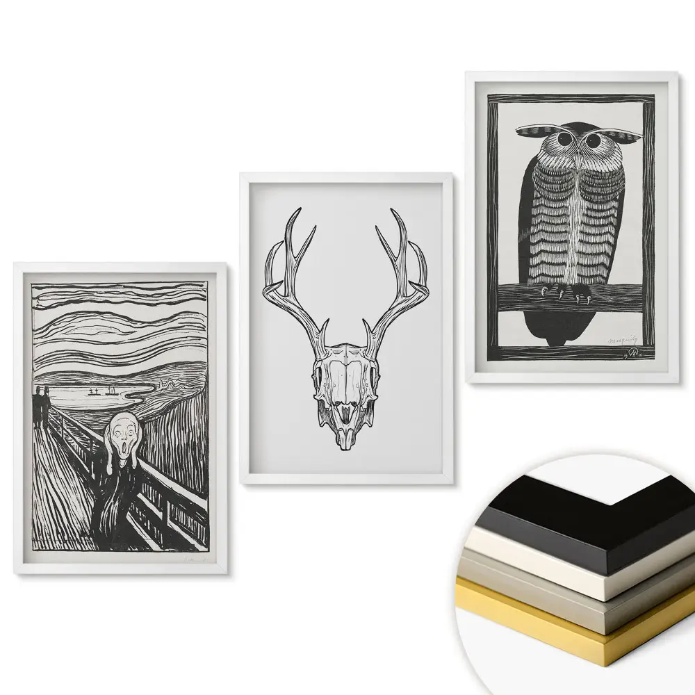 Set 3 tablouri pentru living cu artă în alb și negru