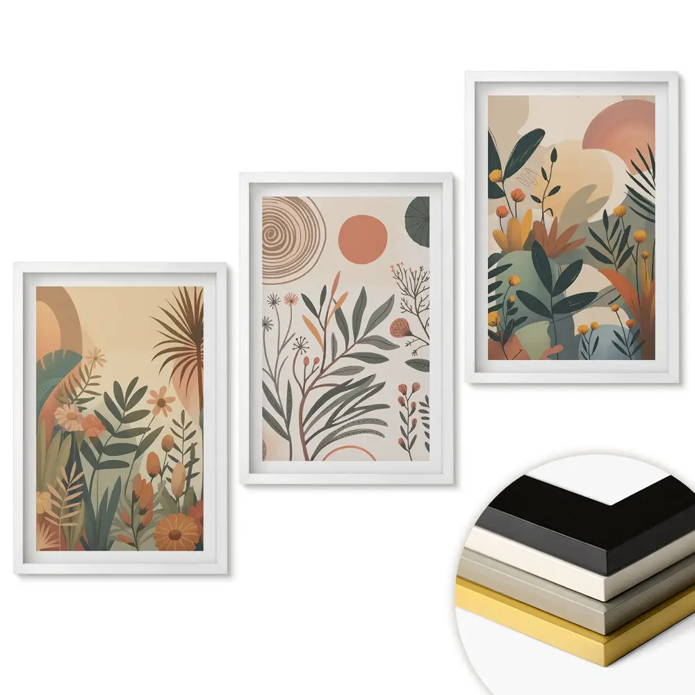 Set 3 tablouri living Compoziții florale în nuanțe pastelate