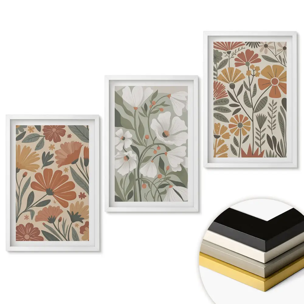 Set tablouri living Compoziții florale în nuanțe pastelate