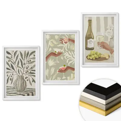 Set 3 tablouri living Flori, vin și un stil de viață relaxant