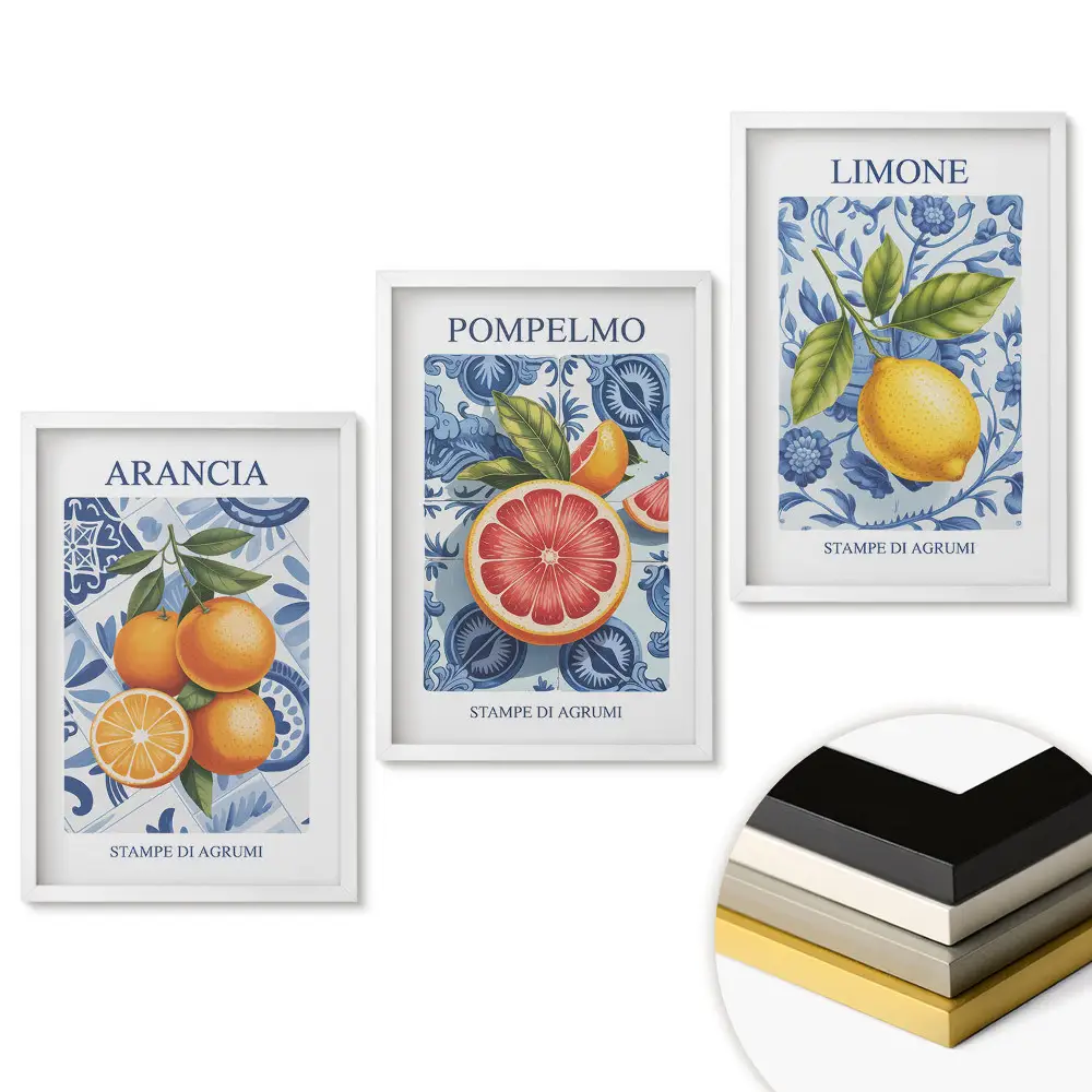 Set de 3 tablouri pentru living cu motive artistice de citrice