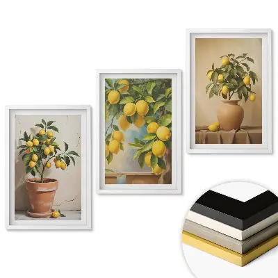 Set 3 tablouri pentru living cu aranjamente de flori de lămâi