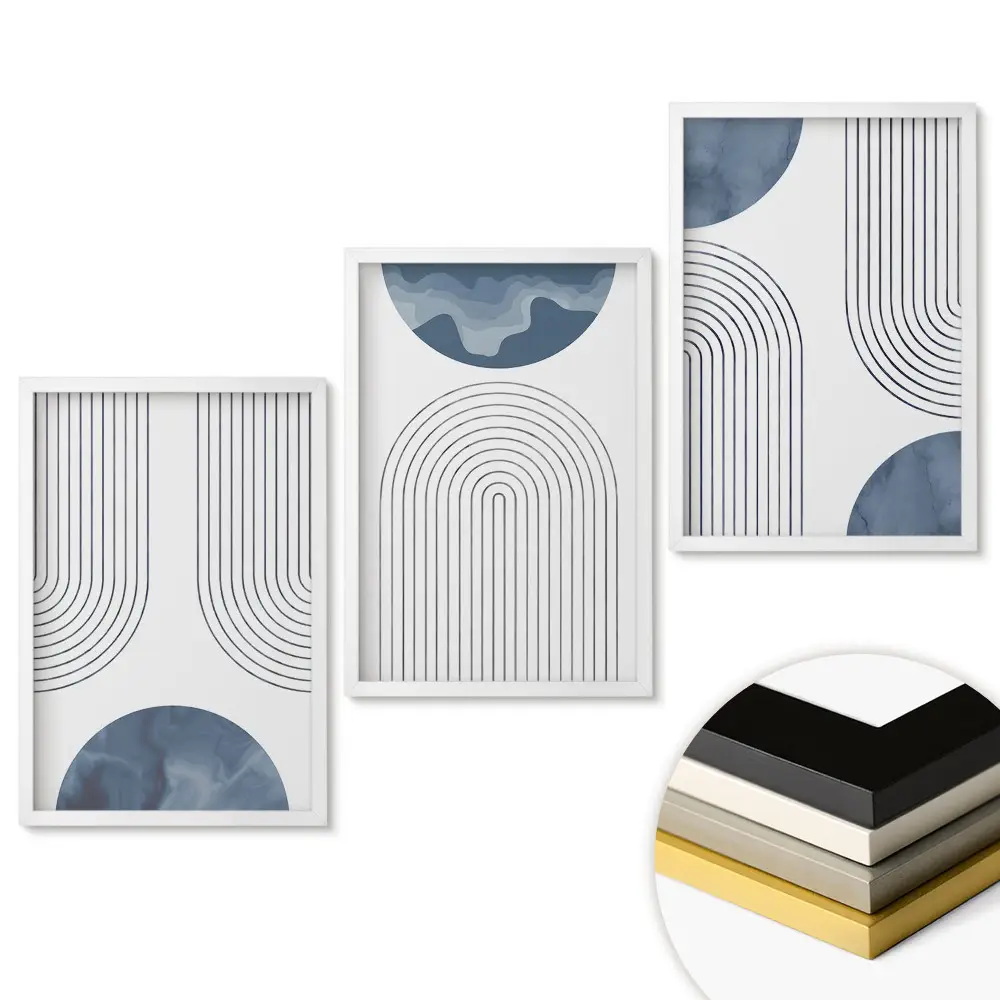 Set de tablouri pentru living cu modele abstracte în nuanțe de albastru